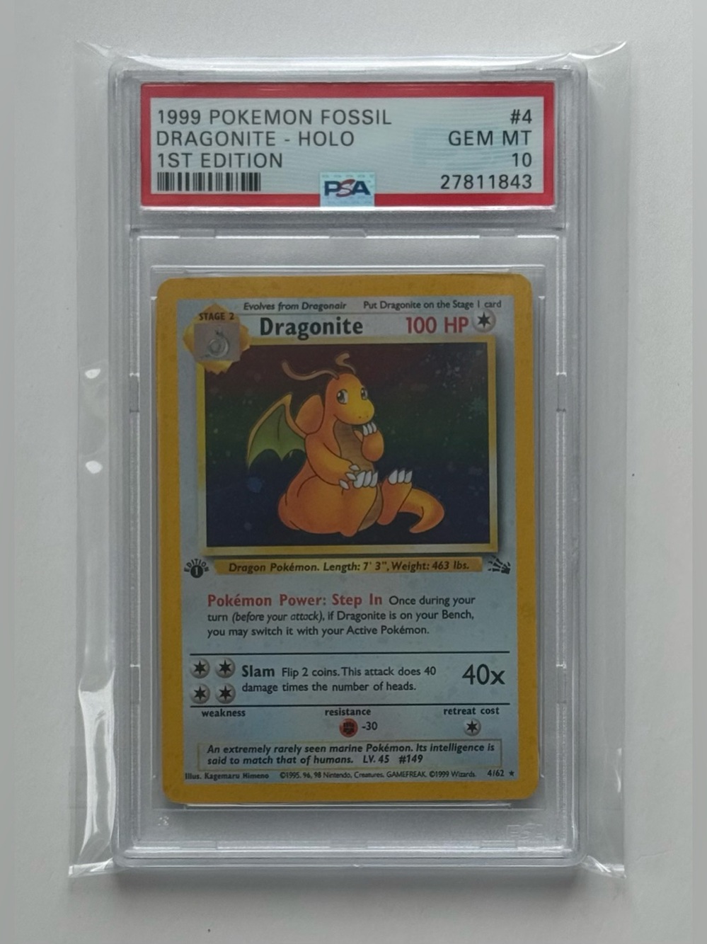 Pokémon 1st edition Dragonite Holo Fossil PSA 10 Rare Fan Art DIY Custom Card